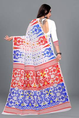 White Woven Cotton Silk Saree Without Blouse 4