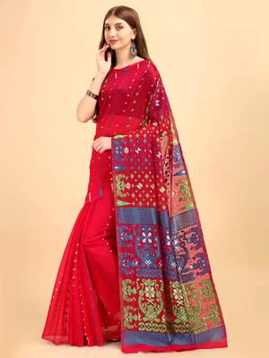 Pink Woven Cotton Silk Saree Without Blouse 2