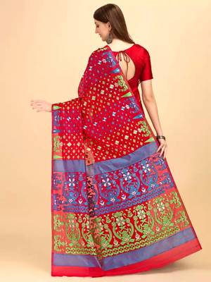 Pink Woven Cotton Silk Saree Without Blouse 4