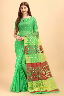 Green Woven Cotton Silk Saree Without Blouse
