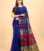 Blue Woven Cotton Silk Saree Without Blouse