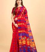 Pink Woven Cotton Silk Saree Without Blouse