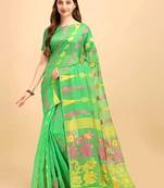 Green Woven Cotton Silk Saree Without Blouse