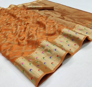 Orange Woven Organza Saree With Blouse 1