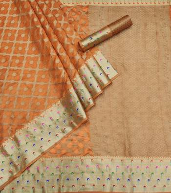 Orange Woven Organza Saree With Blouse 2