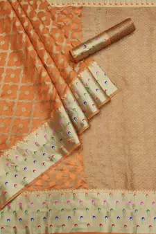 Orange Woven Organza Saree With Blouse