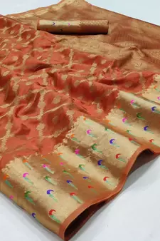 Red woven organza saree with blouse