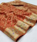 Red woven organza saree with blouse