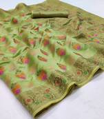 Green woven organza saree with blouse