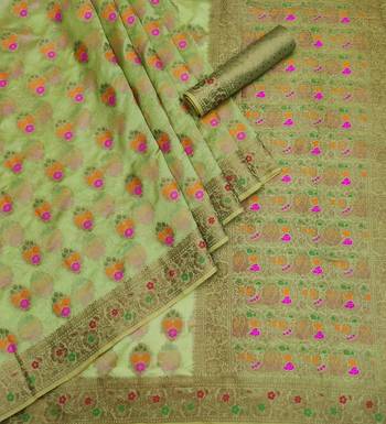 Green woven organza saree with blouse 2