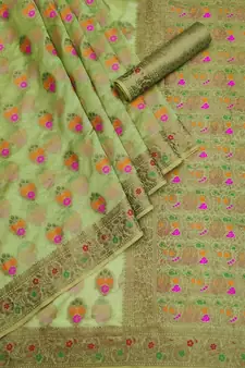 Green woven organza saree with blouse