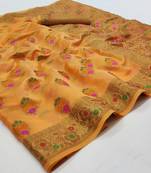 Orange Woven Organza Saree With Blouse