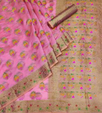 Pink woven organza saree with blouse 2