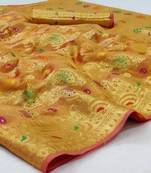 Orange Woven Organza Saree With Blouse