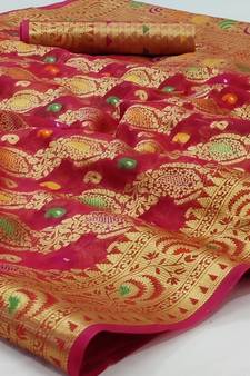 Wine woven organza saree with blouse