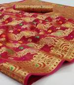 Wine woven organza saree with blouse