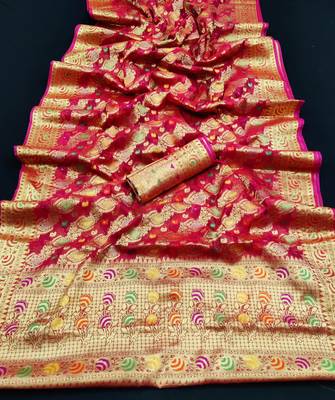 Wine woven organza saree with blouse 2