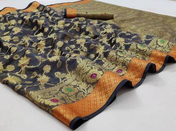 Grey Woven Organza Saree With Blouse 1