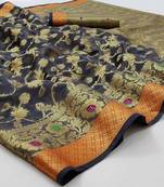 Grey Woven Organza Saree With Blouse