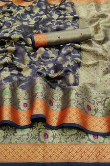 Grey Woven Organza Saree With Blouse