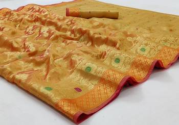 Orange Woven Organza Saree With Blouse 1