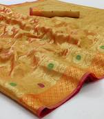 Orange Woven Organza Saree With Blouse