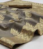 Grey Woven Organza Saree With Blouse