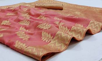 Pink Woven Organza Saree With Blouse 1