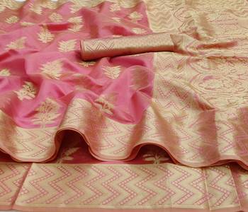 Pink Woven Organza Saree With Blouse 2