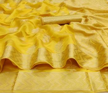 Yellow woven organza saree with blouse 2