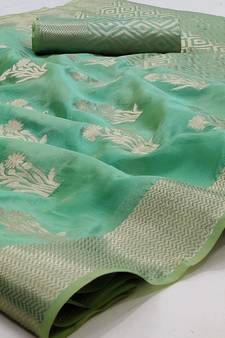 Light green woven organza saree with blouse