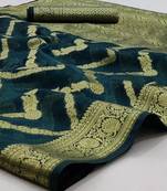 Dark Green Woven Organza Saree With Blouse