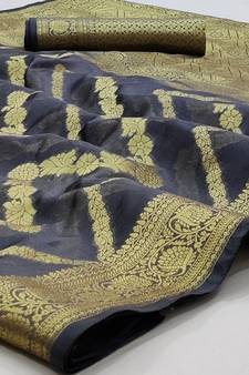 Grey woven organza saree with blouse