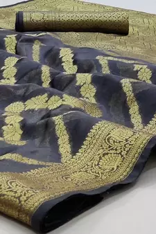 Grey woven organza saree with blouse