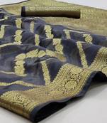 Grey woven organza saree with blouse