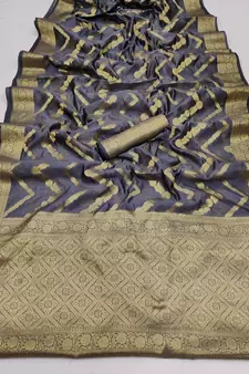 Grey woven organza saree with blouse