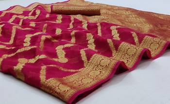 Wine Woven Organza Saree With Blouse 1