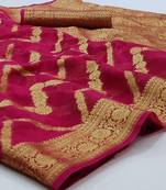 Wine Woven Organza Saree With Blouse