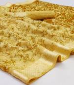 Yellow printed linen saree with blouse