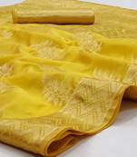 Yellow woven organza saree with blouse