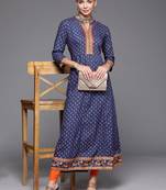 Indo Era Blue Foil Printed A-line Kurta