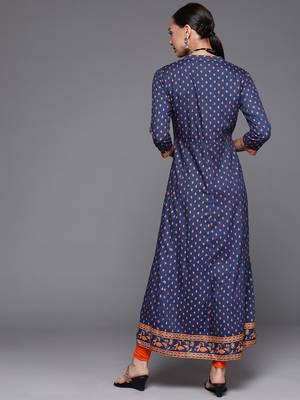Indo Era Blue Foil Printed A-line Kurta 2