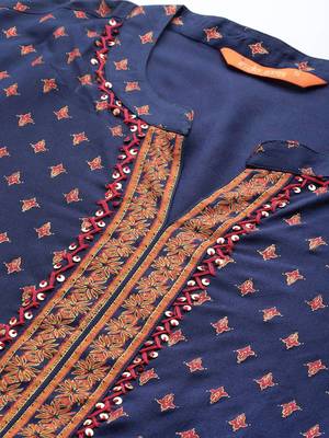 Indo Era Blue Foil Printed A-line Kurta 5