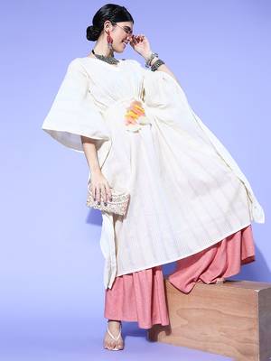 Indo Era Off White Embroidered Kaftan Kurta 4