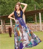 kayanoosh,Multi colour printed,long denim georgette,kurti