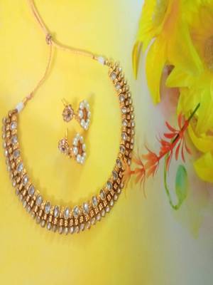 Gold Plated Designer Traditional White Beads Necklace Set 1