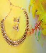 Gold Plated Designer Traditional White Beads Necklace Set