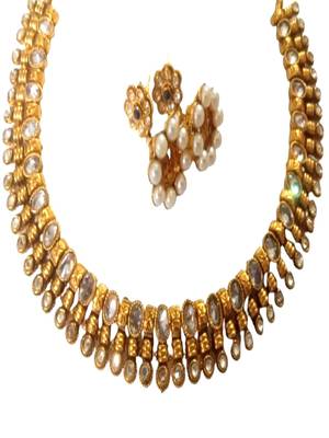 Gold Plated Designer Traditional White Beads Necklace Set 2