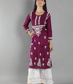 Hand Embroidered Lucknowi Chikankari Purple Cotton Kurta