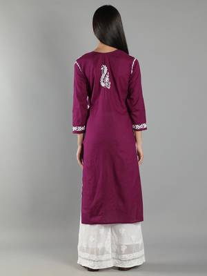 Hand Embroidered Lucknowi Chikankari Purple Cotton Kurta 2